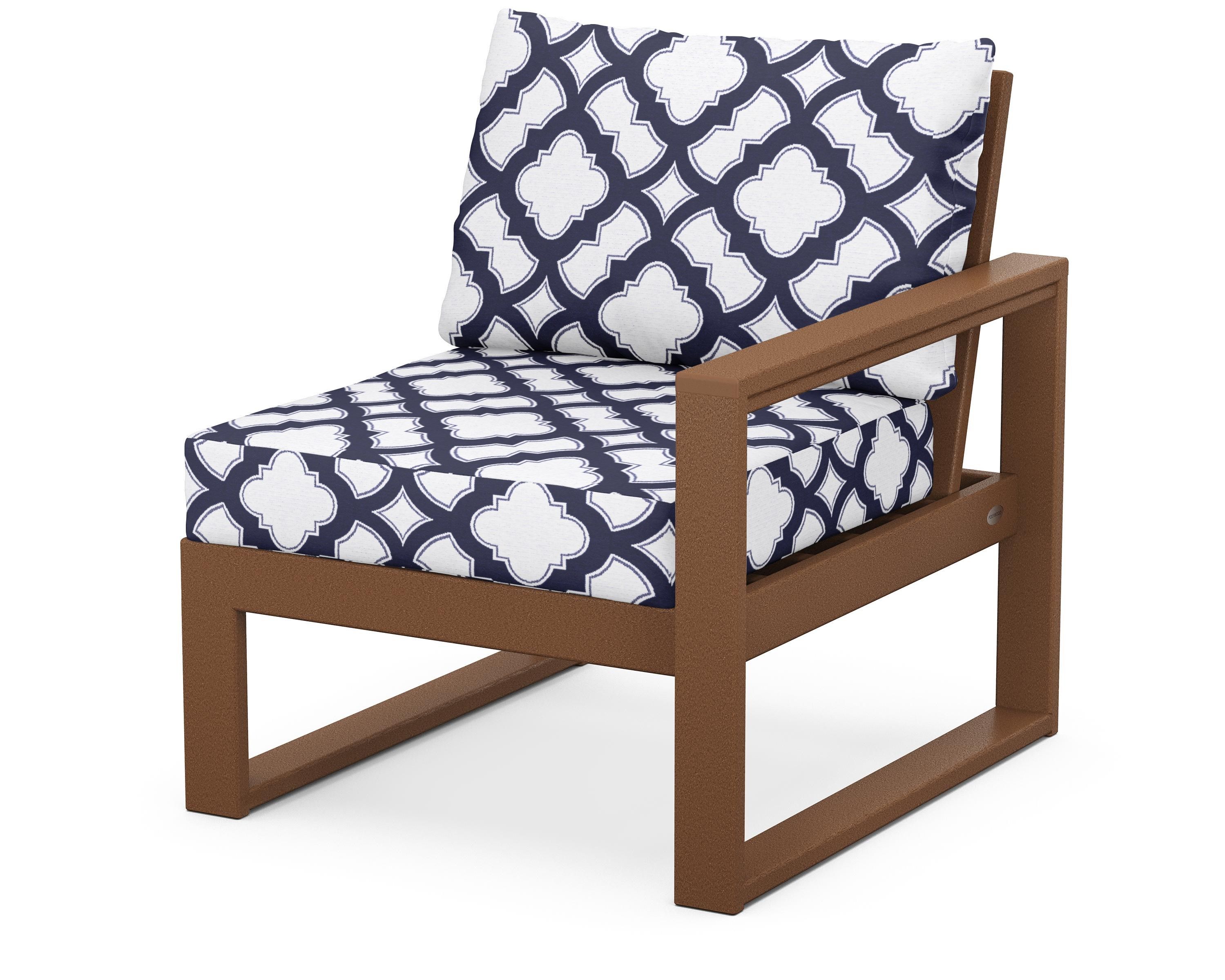 POLYWOOD® EDGE Modular Right Arm Chair in Teak / Trellis Navy