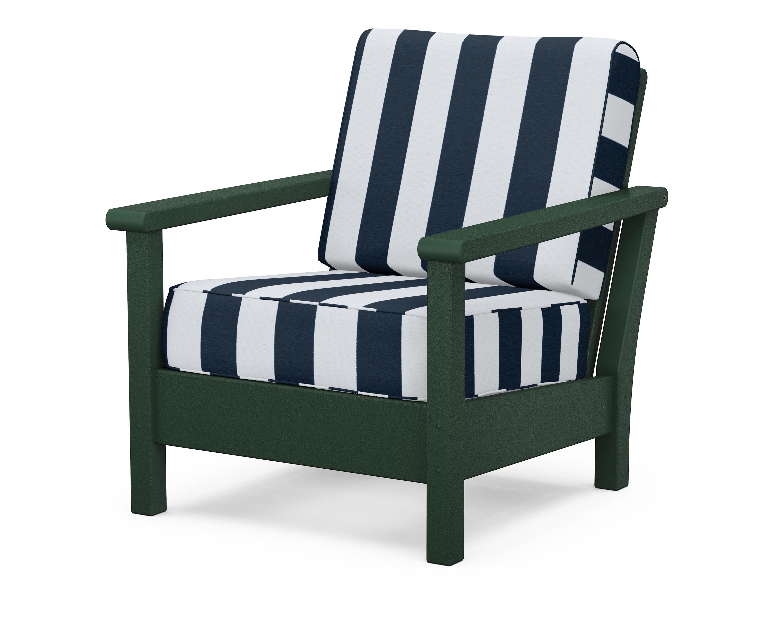 POLYWOOD® Harbour Deep Seating Chair in Green / Cabana Stripe Marine Indigo