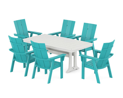 POLYWOOD® Modern Curveback Adirondack 7-Piece Dining Set with Trestle Legs in Aruba / White