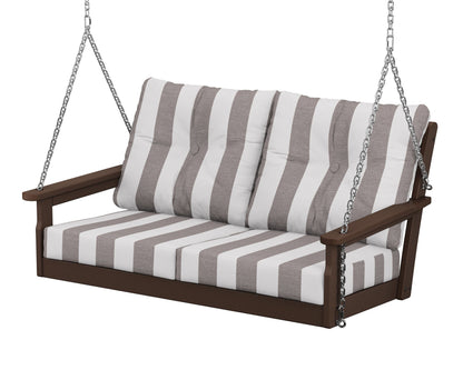 POLYWOOD® Vineyard Deep Seating Swing in Mahogany / Cabana Stripe Grey Mist