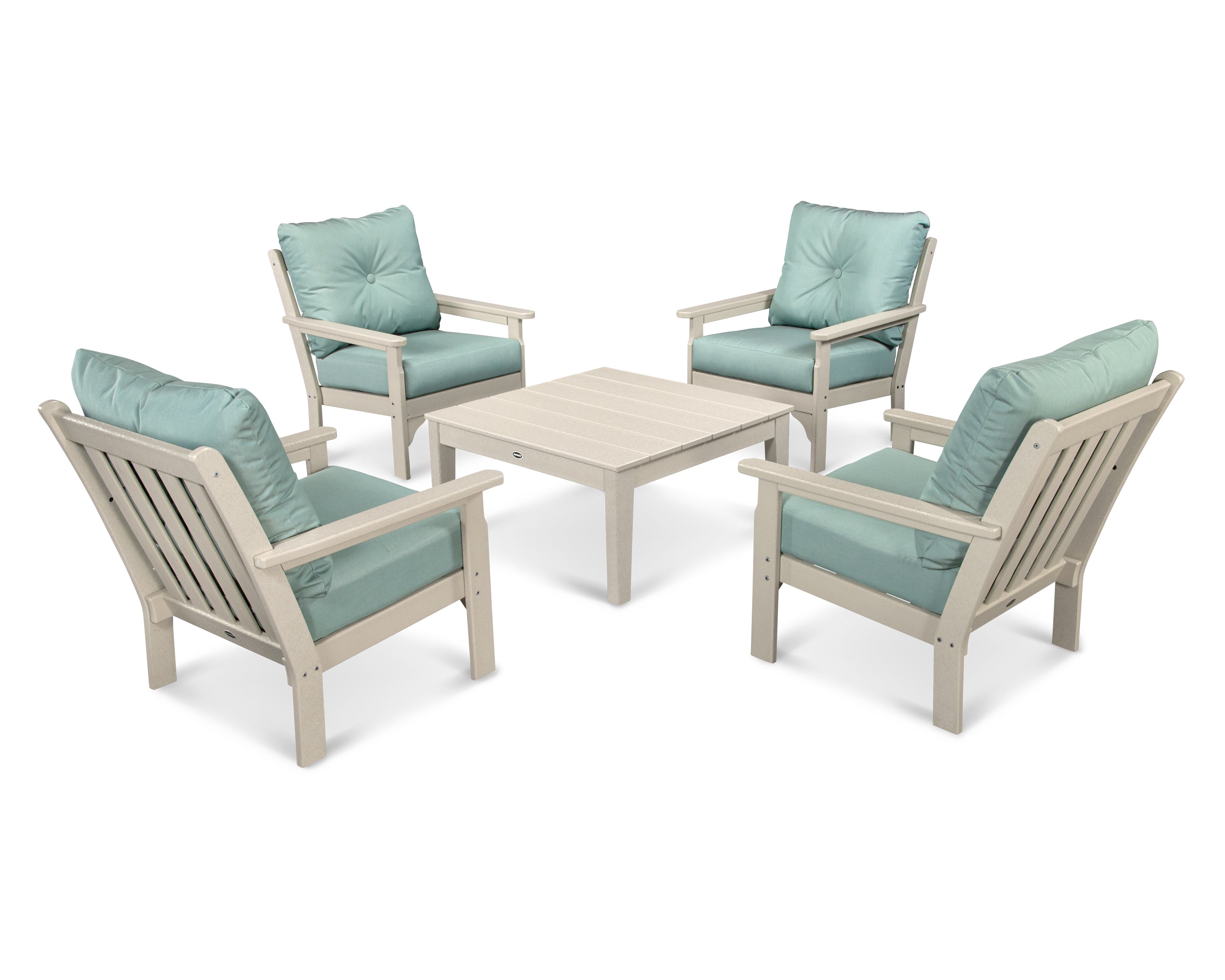 POLYWOOD® Vineyard 5-Piece Deep Seating Conversation Set in Sand / Spa