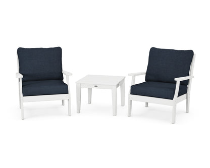 POLYWOOD® Braxton 3-Piece Deep Seating Set in White / Marine Indigo