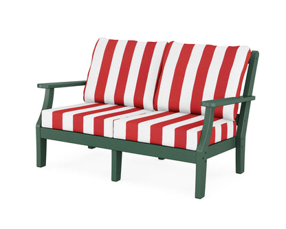 Martha Stewart by POLYWOOD® Chinoiserie Deep Seating Loveseat in Green / Cabana Stripe Crimson