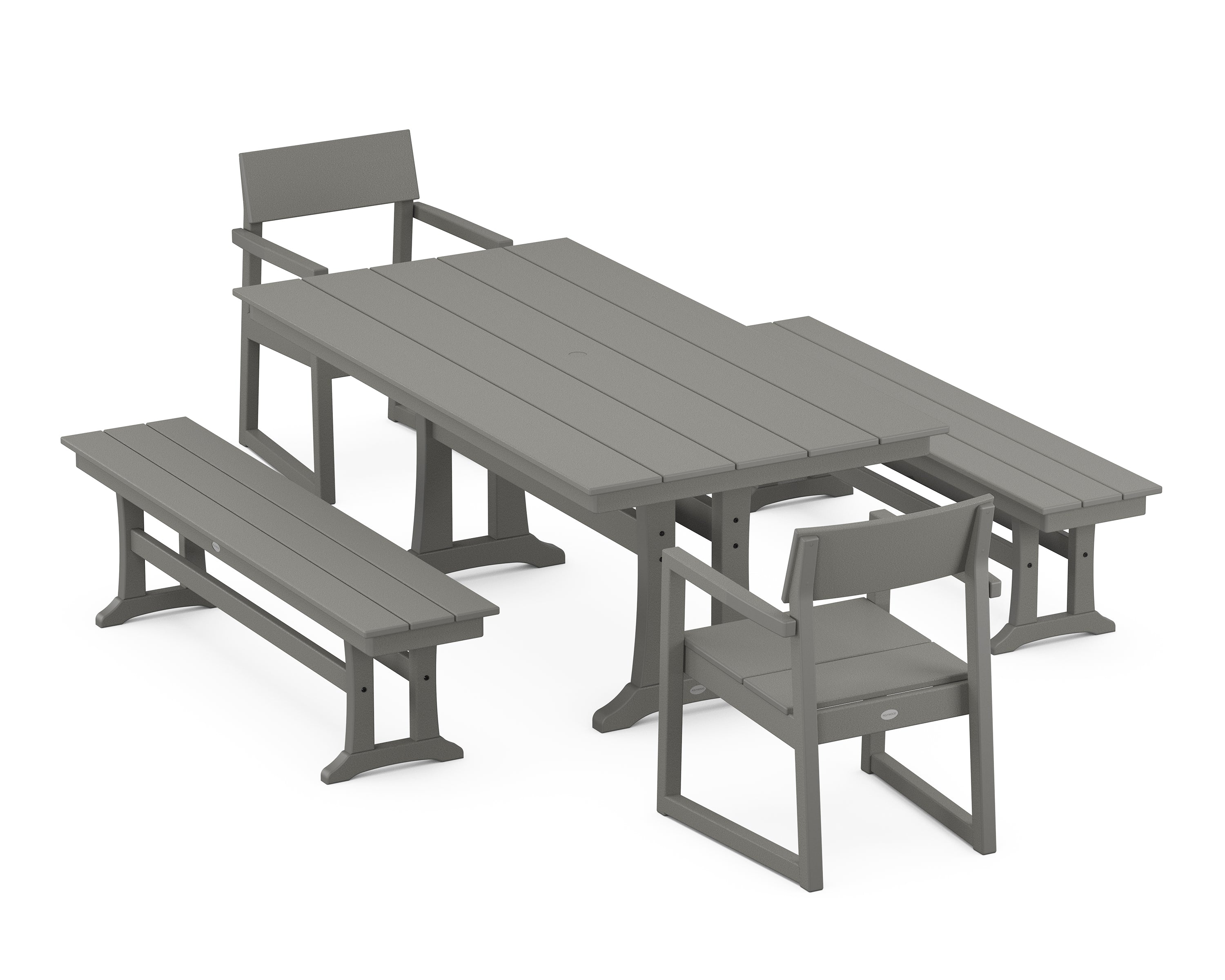 POLYWOOD® EDGE 5-Piece Farmhouse Dining Set With Trestle Legs in Slate Grey