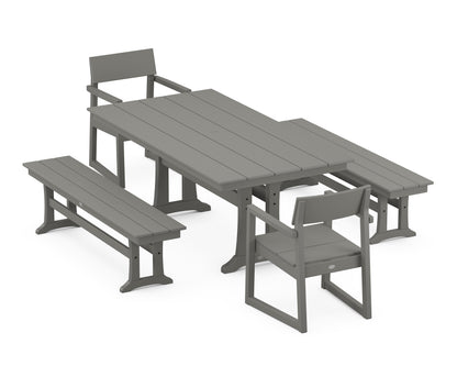 POLYWOOD® EDGE 5-Piece Farmhouse Dining Set With Trestle Legs in Slate Grey