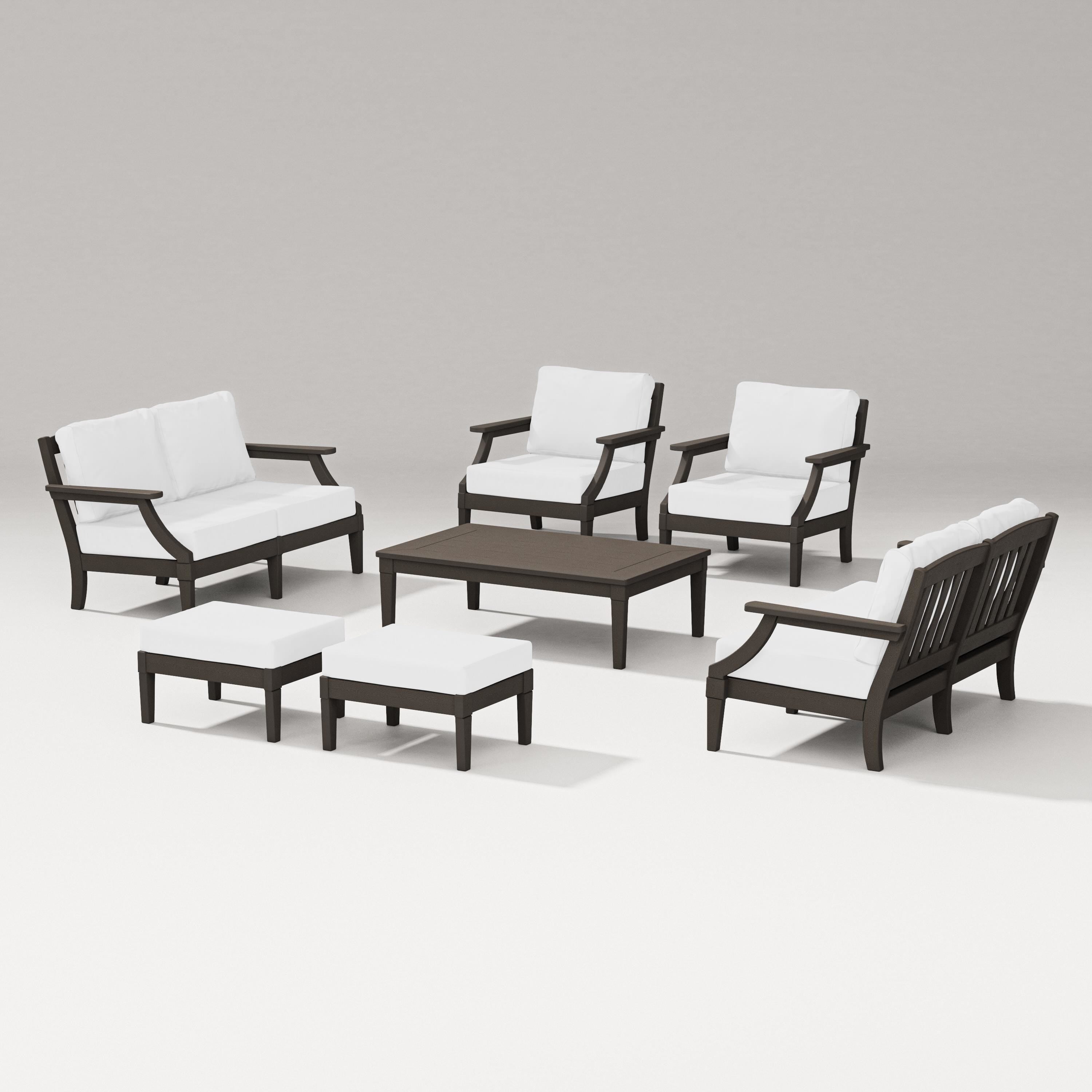 PW Designer Series Estate 7-Piece Lounge Loveseat Set in Vintage Coffee / Natural