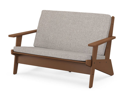 POLYWOOD® Riviera Modern Lounge Loveseat in Teak / Weathered Tweed