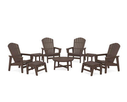 POLYWOOD® Nautical Grand Upright Adirondack 9-Piece Conversation Set in Mahogany