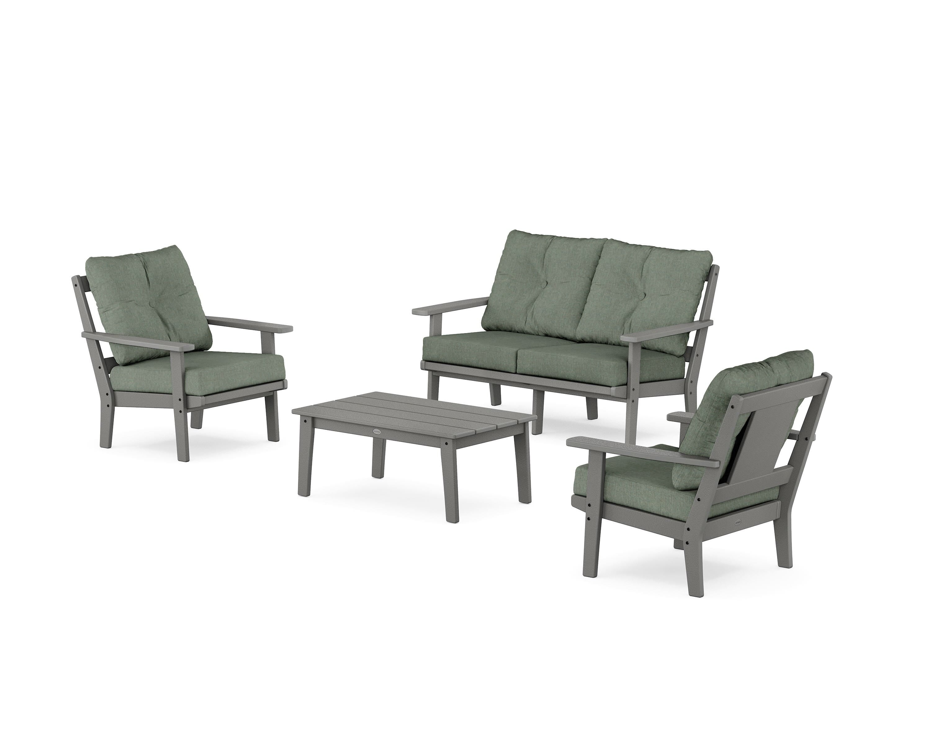 POLYWOOD® Prairie 4-Piece Deep Seating Set with Loveseat in Slate Grey / Cast Sage