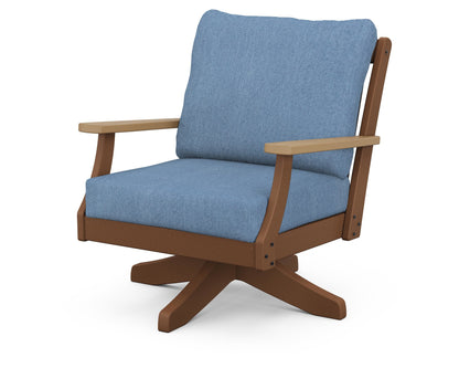 POLYWOOD® Braxton Deep Seating Swivel Chair in Teak / Natural / Sky Blue