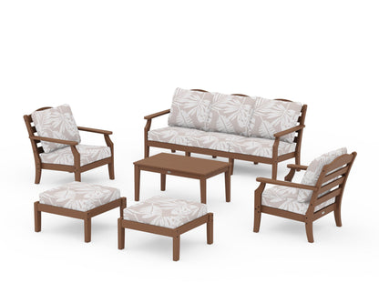Draper James™ by  POLYWOOD® Savannah 6-Piece Lounge Sofa Set in Teak / Leaf Dune Burlap
