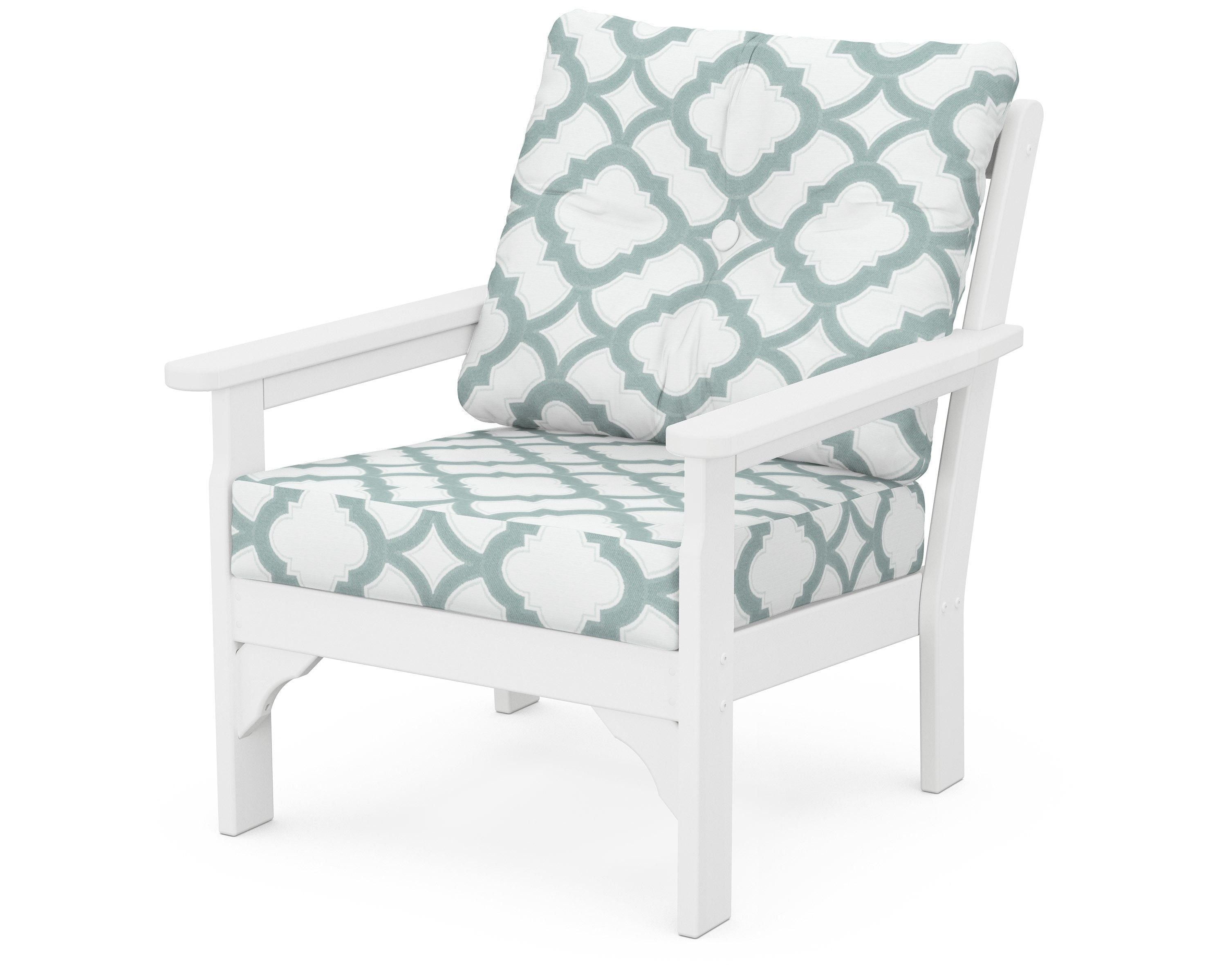 POLYWOOD® Vineyard Deep Seating Chair in White / Trellis Glacier Spa