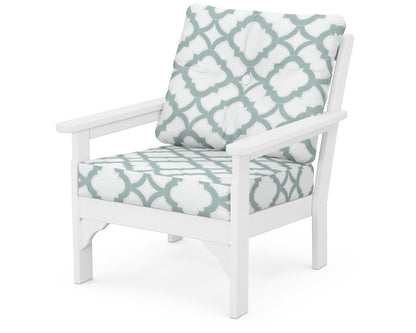 POLYWOOD® Vineyard Deep Seating Chair in White / Trellis Glacier Spa