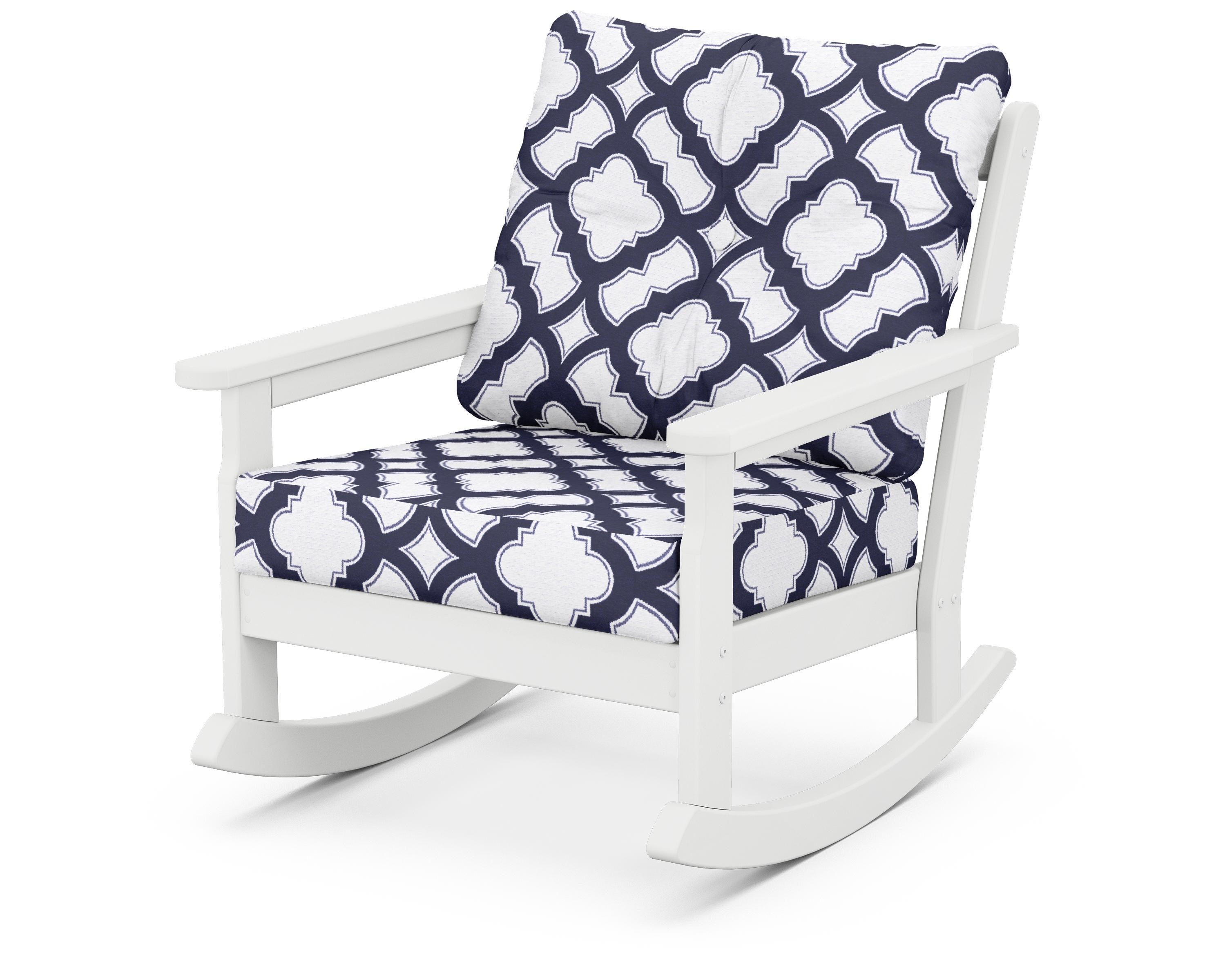 POLYWOOD® Vineyard Deep Seating Rocking Chair in White / Trellis Navy