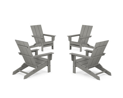 POLYWOOD® 4-Piece Modern Studio Folding Adirondack Chair Conversation Set in Slate Grey