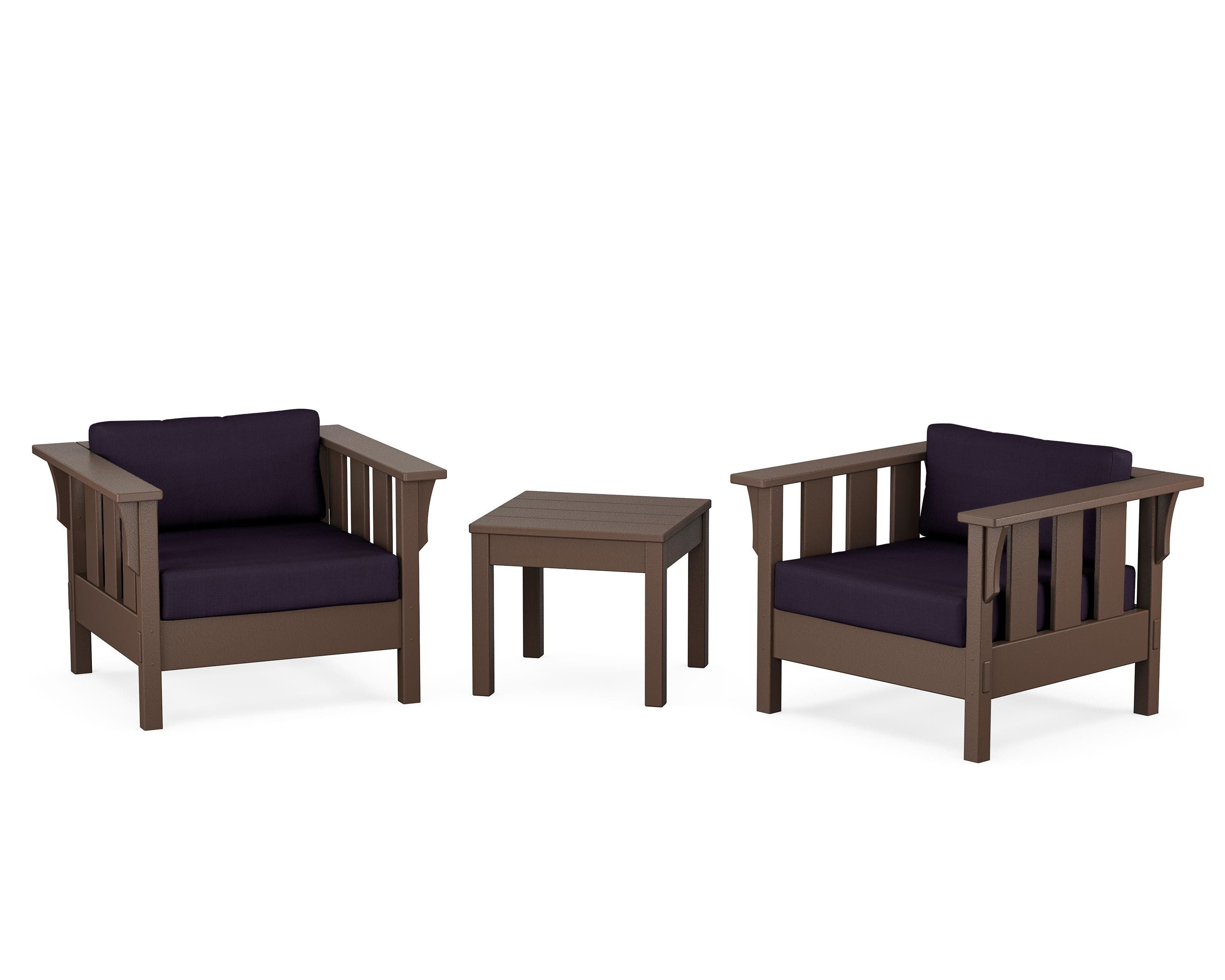Martha Stewart by POLYWOOD® Acadia 3-Piece Deep Seating Set in Mahogany / Navy Linen