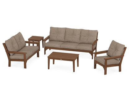 POLYWOOD® Vineyard 5 Piece Deep Seating Set in Teak / Spiced Burlap