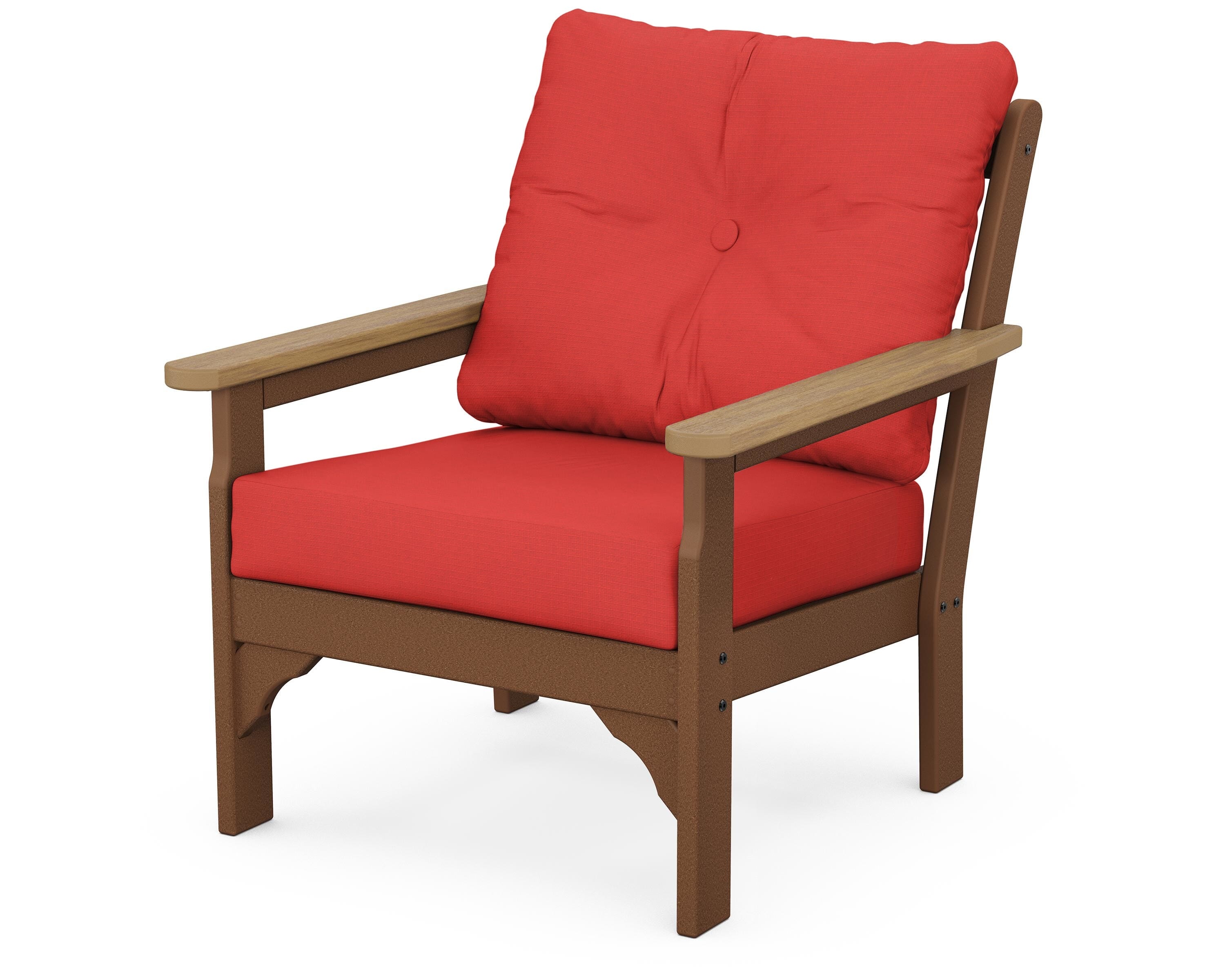 POLYWOOD® Vineyard Deep Seating Chair in Teak / Natural / Crimson Linen
