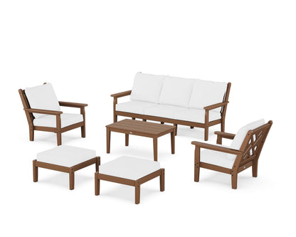 POLYWOOD® Chippendale 6-Piece Lounge Sofa Set in Teak / Natural