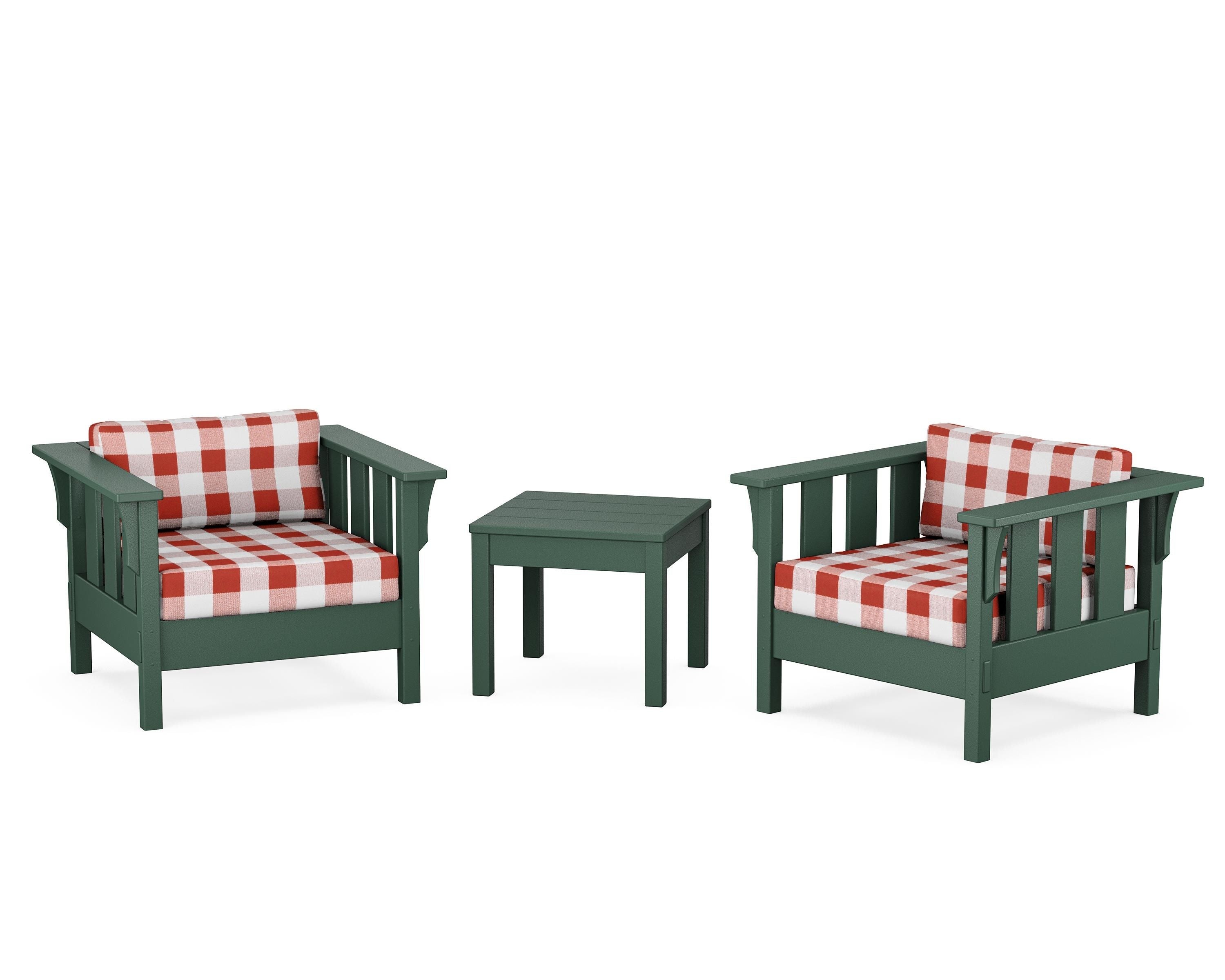 Martha Stewart by POLYWOOD® Acadia 3-Piece Deep Seating Set in Green / Buffalo Plaid Crimson