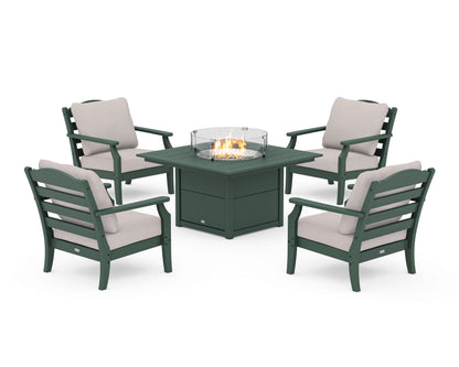 Draper James™ by  POLYWOOD® Savannah 5-Piece Deep Seating Set with Fire Pit Table in Green / Dune Burlap