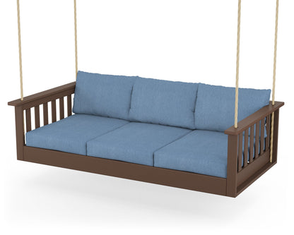 POLYWOOD® Vineyard Daybed Swing in Mahogany / Sky Blue