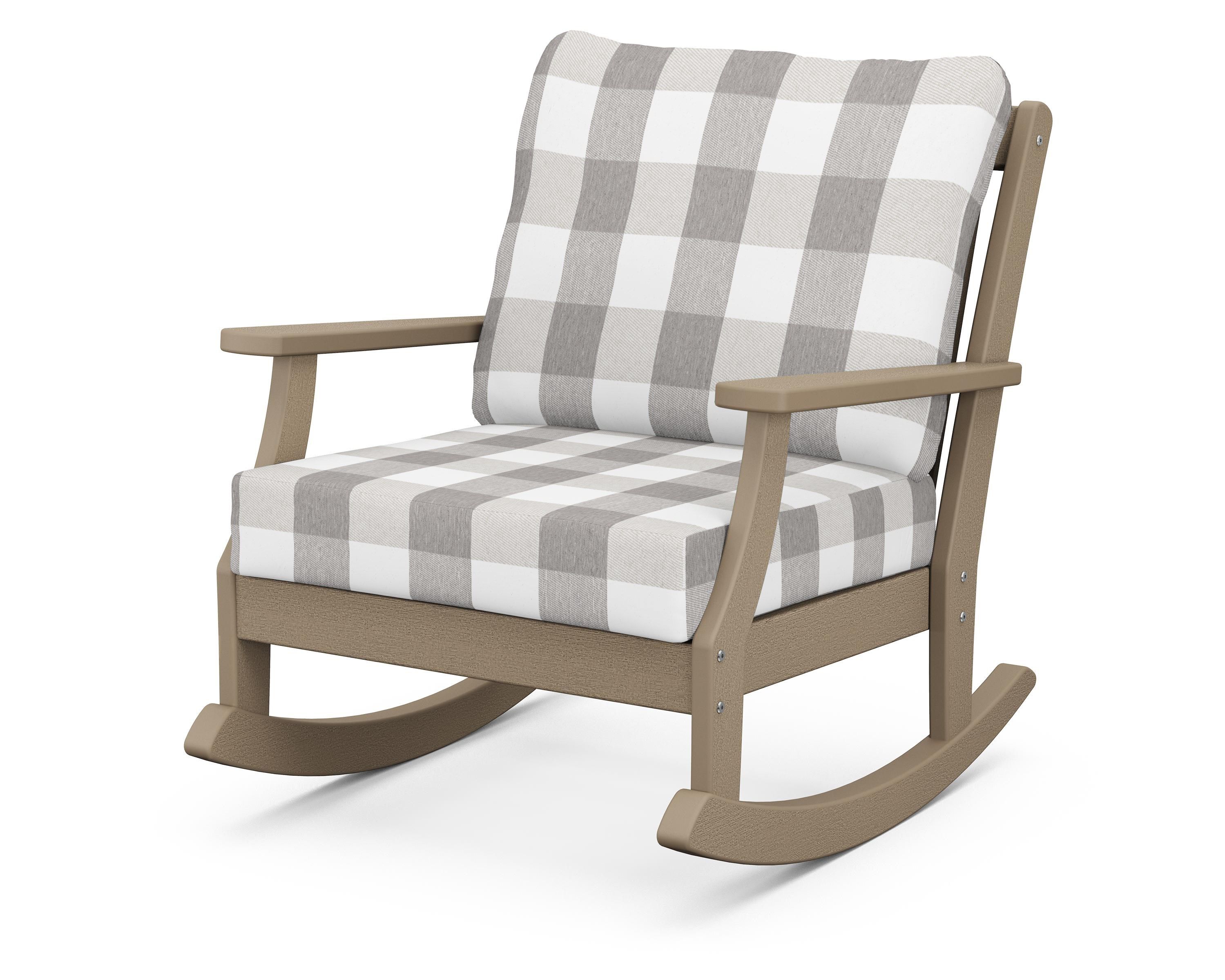 POLYWOOD® Braxton Deep Seating Rocking Chair in Vintage Sahara / Buffalo Plaid Grey Mist
