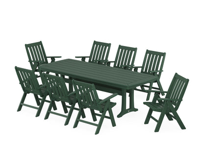 POLYWOOD® Vineyard Folding 9-Piece Dining Set with Trestle Legs in Green