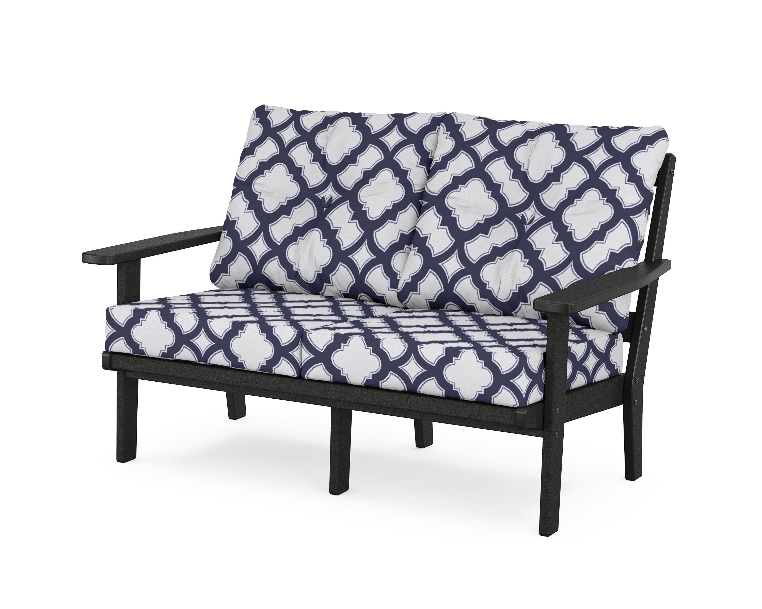 POLYWOOD® Prairie Deep Seating Loveseat in Black / Trellis Navy