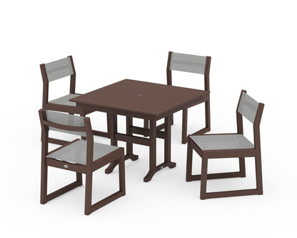 POLYWOOD® EDGE Sling Side Chair 5-Piece Farmhouse Dining Set in Mahogany / Metallic Sling