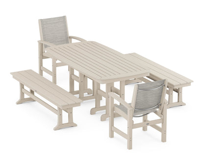 POLYWOOD® Coastal 5-Piece Dining Set in Sand / Birch Sling