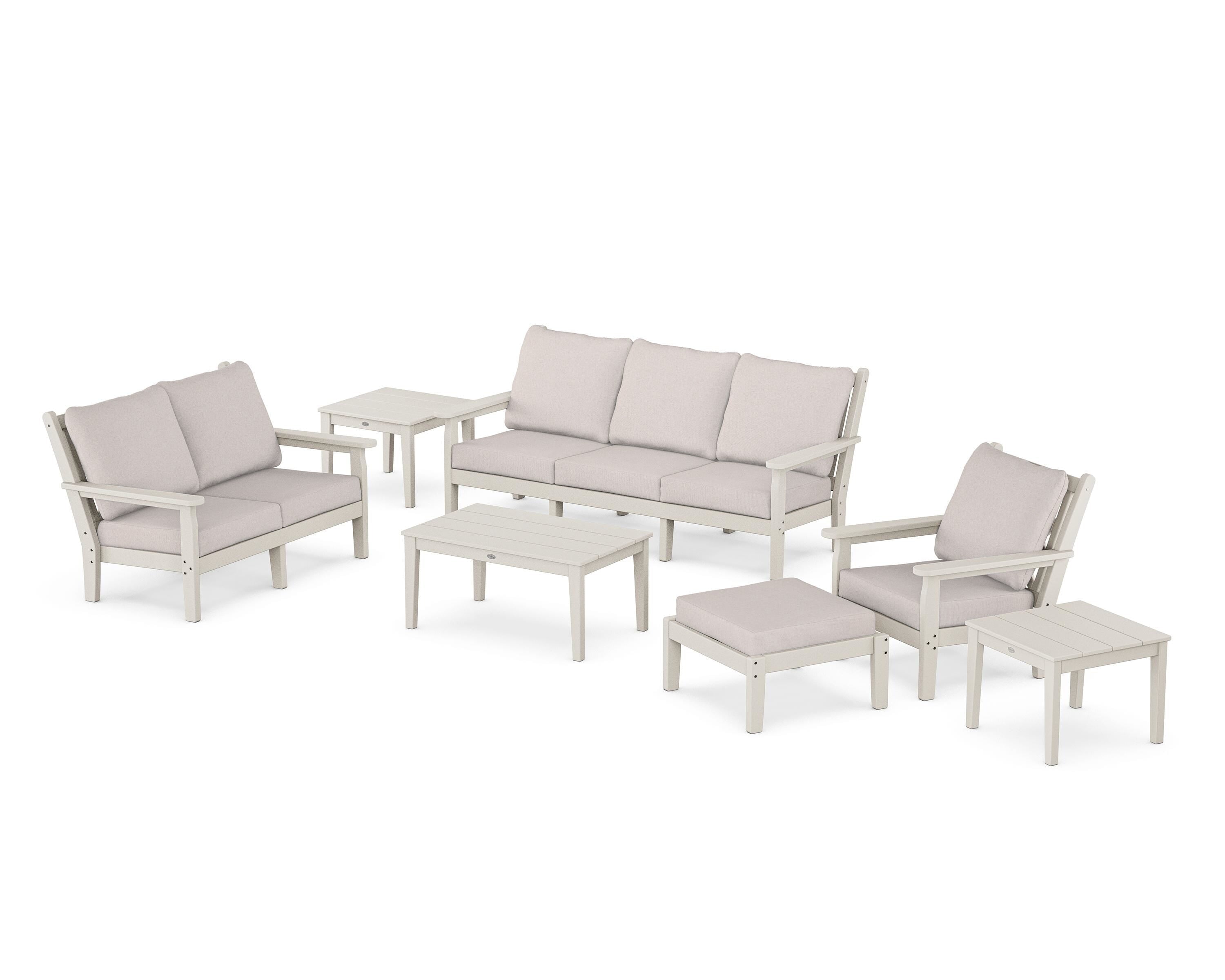 POLYWOOD® Chippendale 7-Piece Deep Seating Set in Sand / Dune Burlap
