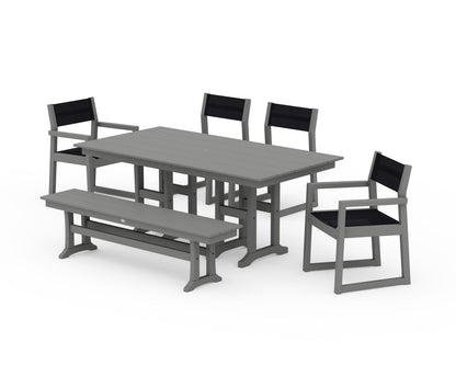 POLYWOOD® EDGE Sling 6-Piece Farmhouse Dining Set in Slate Grey / Black Sling
