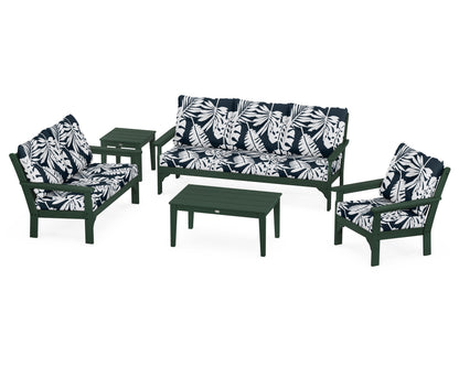 POLYWOOD® Vineyard 5 Piece Deep Seating Set in Green / Leaf Marine Indigo