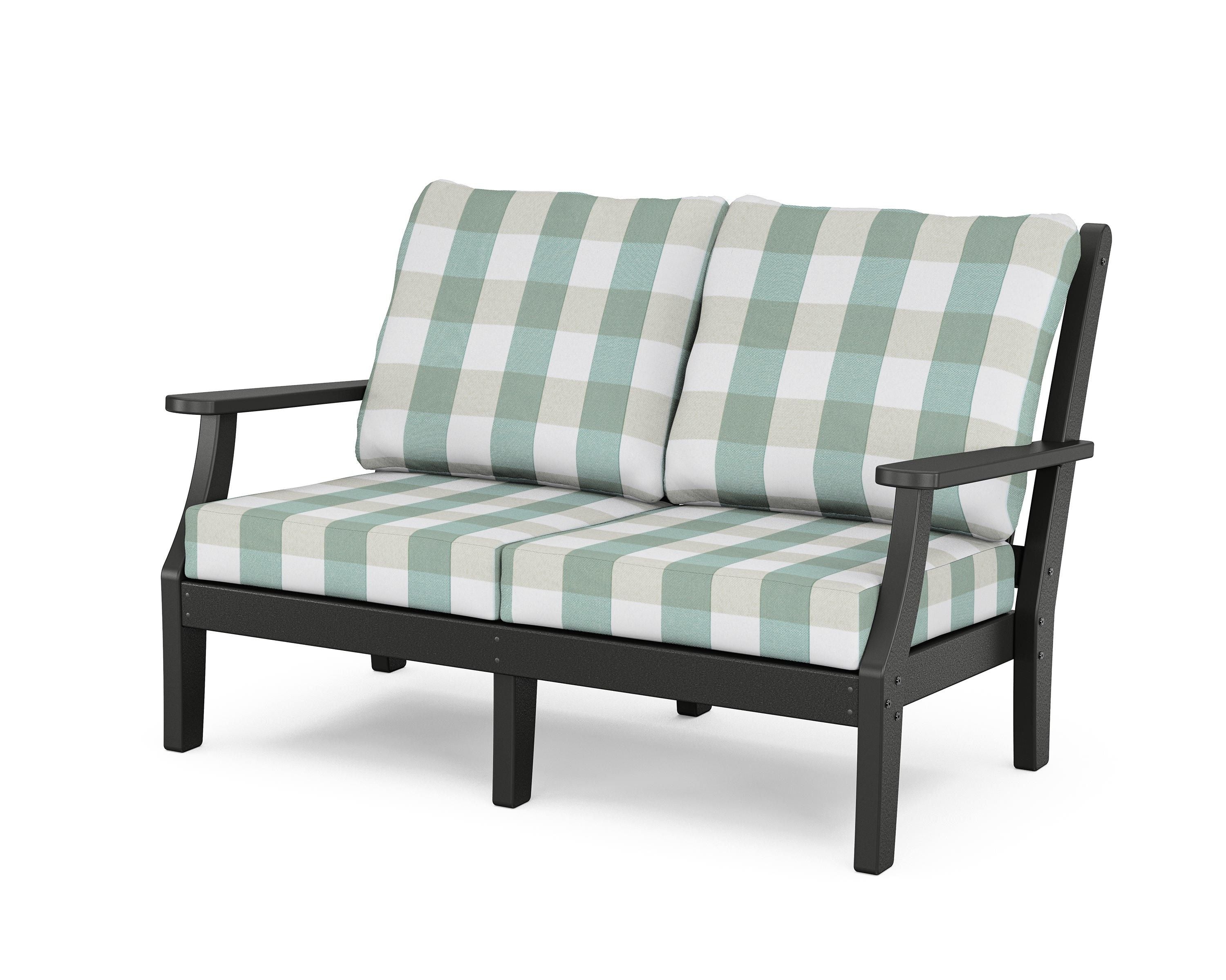 Country Living Wovendale Deep Seating Loveseat in Black / Buffalo Plaid Glacier Spa