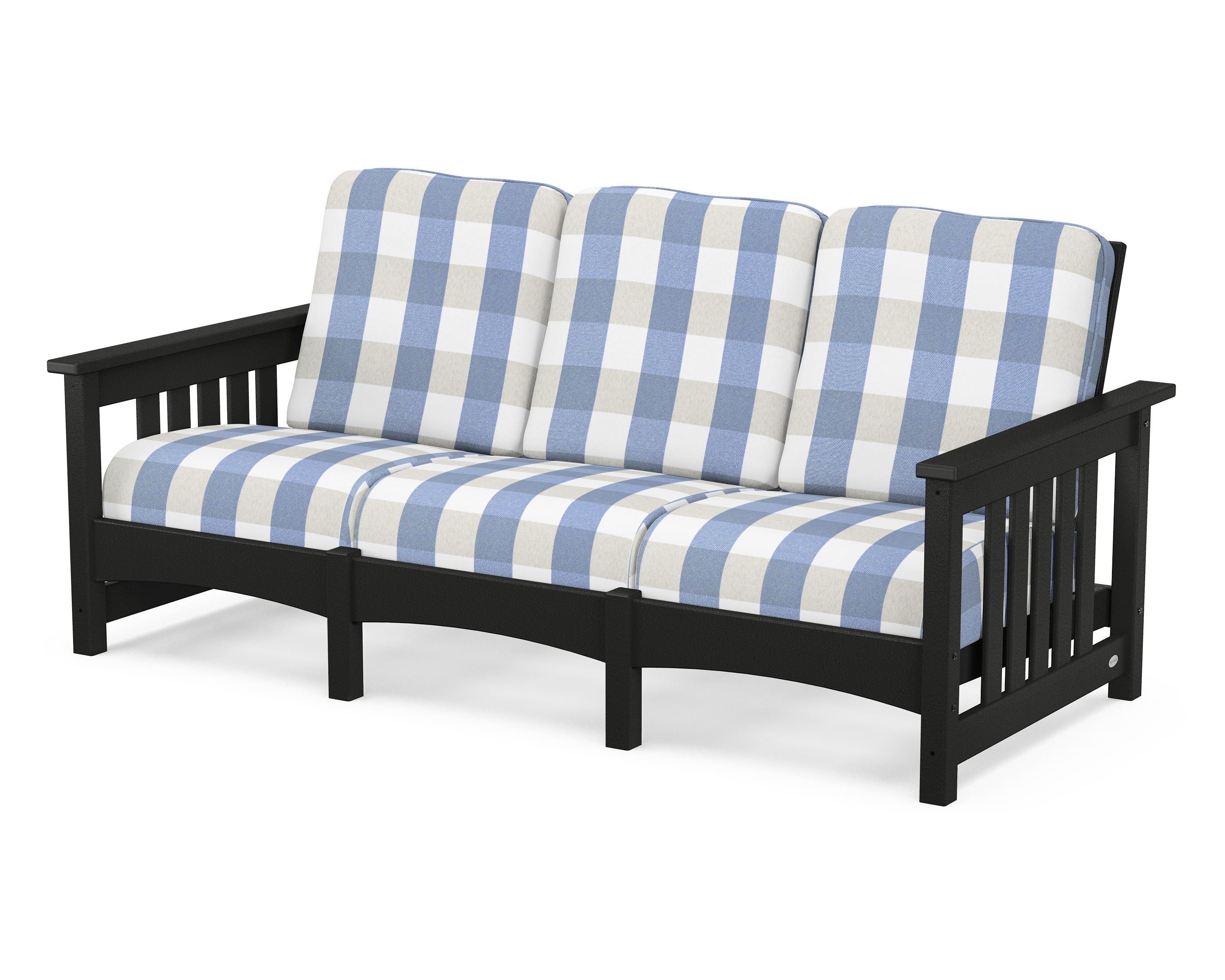 POLYWOOD® Club Mission Sofa in Black / Buffalo Plaid Sky Blue