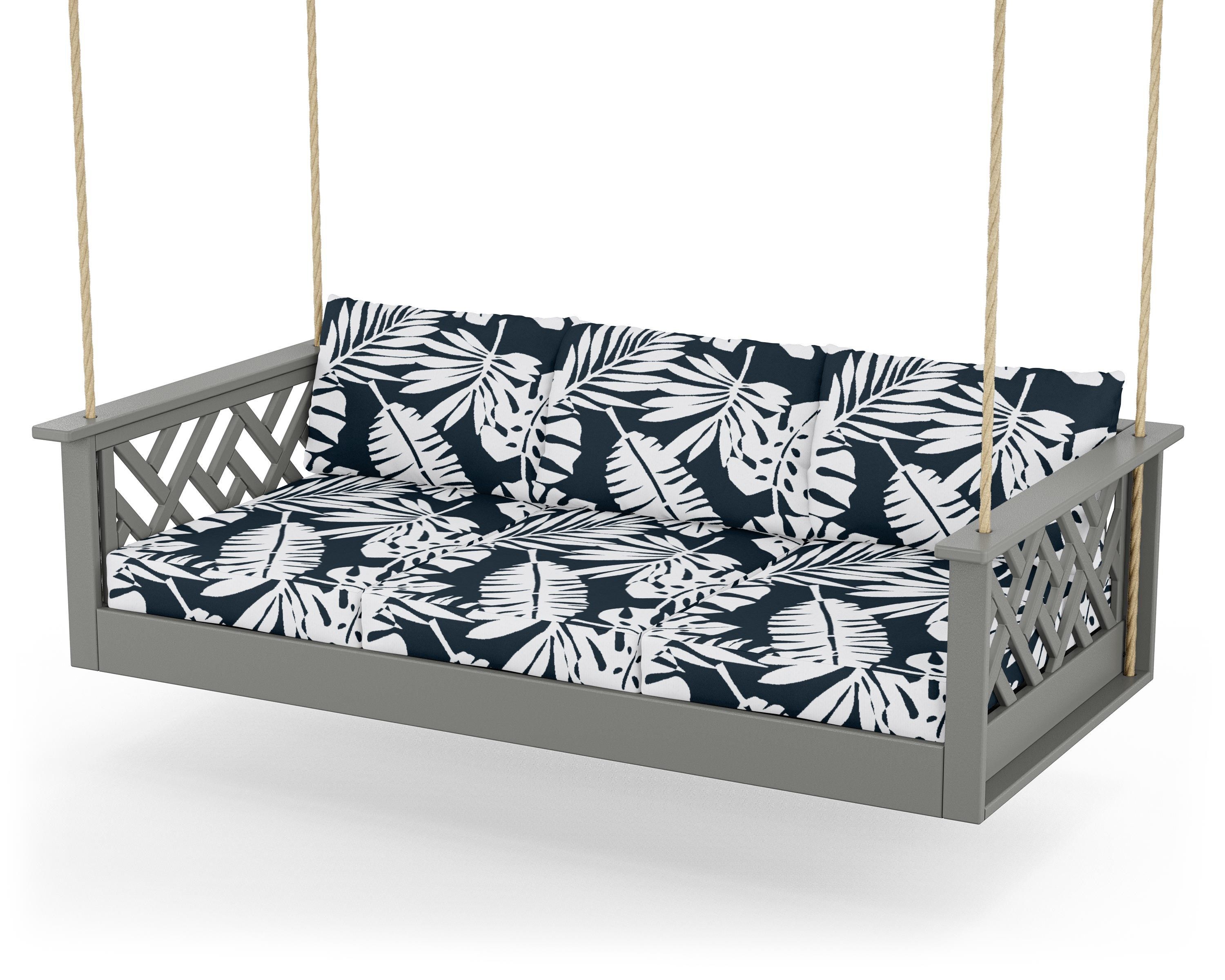 POLYWOOD® Chippendale Daybed Swing in Slate Grey / Leaf Marine Indigo