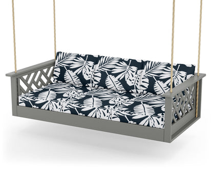 POLYWOOD® Chippendale Daybed Swing in Slate Grey / Leaf Marine Indigo