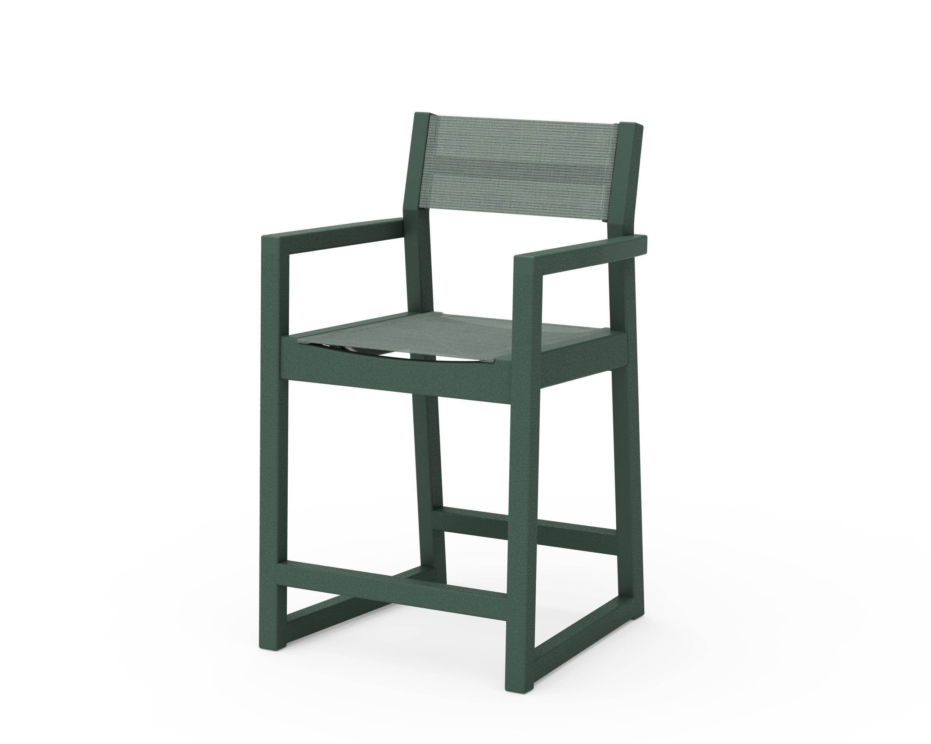POLYWOOD® EDGE Sling Counter Arm Chair in Green / Dupioni Sea Mist Sling