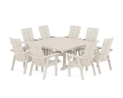 POLYWOOD® Modern Curveback Adirondack 9-Piece Square Dining Set with Trestle Legs in Sand