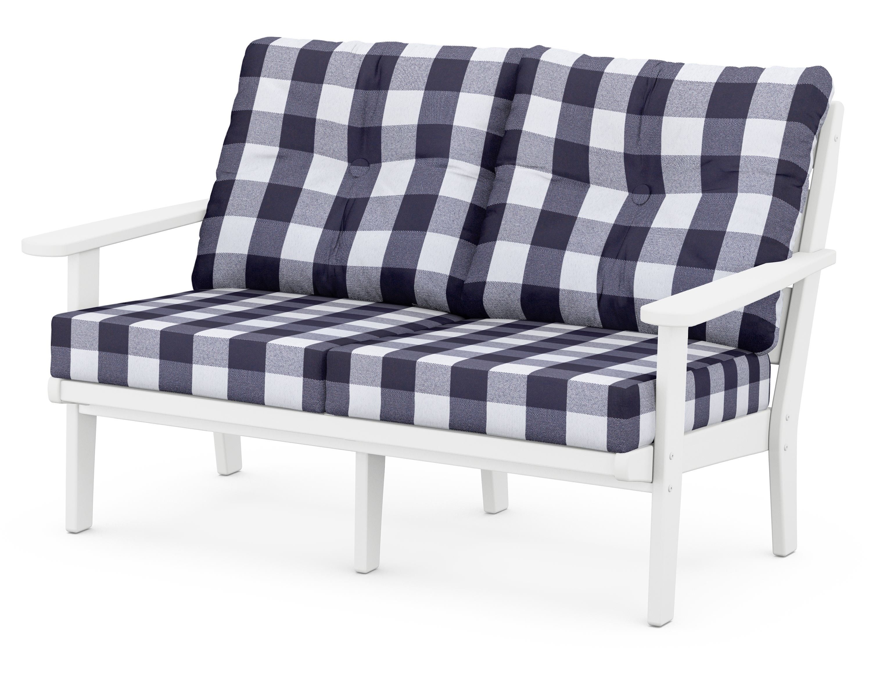 POLYWOOD® Lakeside Deep Seating Loveseat in White / Buffalo Plaid Navy