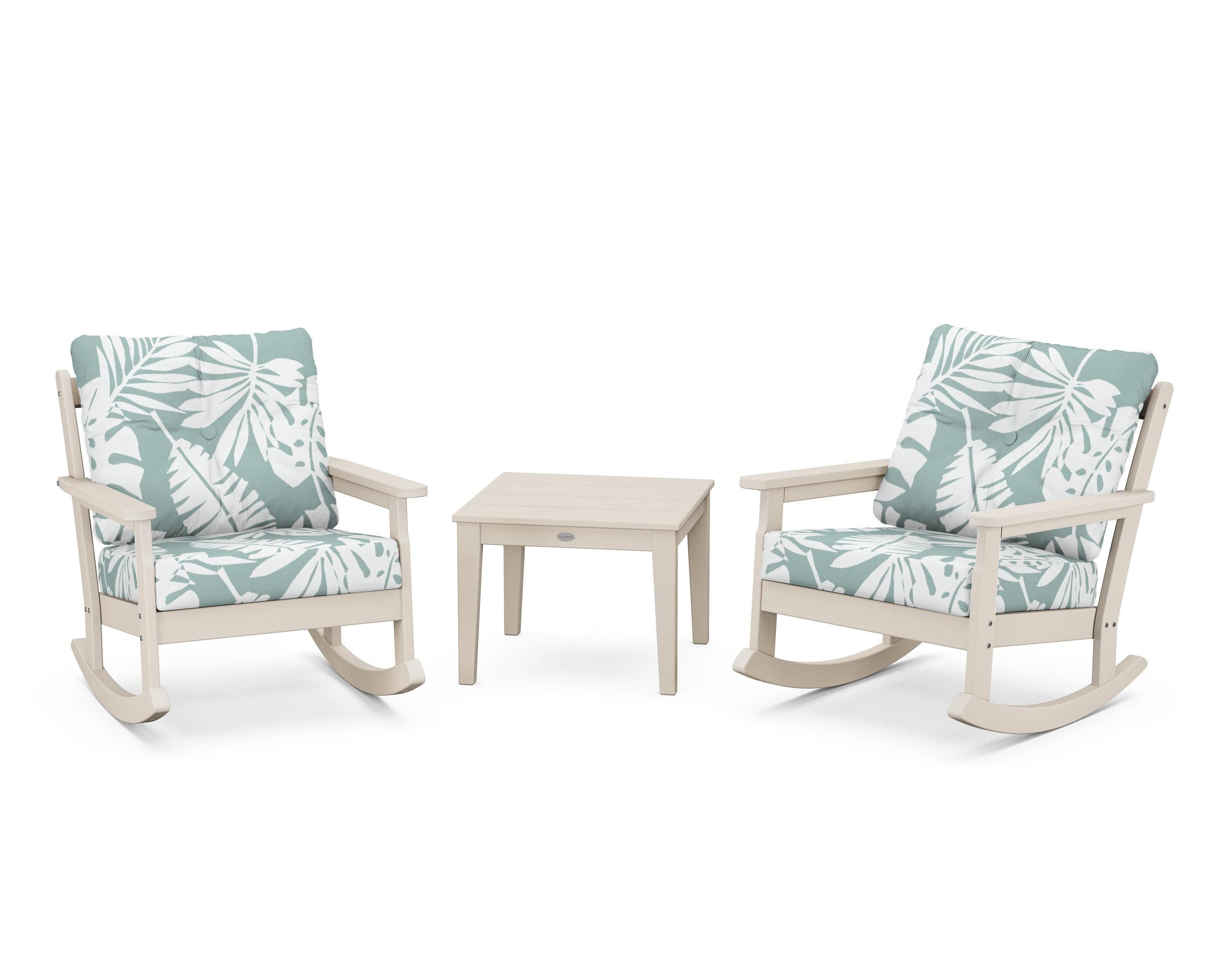 POLYWOOD® Vineyard 3-Piece Deep Seating Rocker Set in Sand / Leaf Glacier Spa