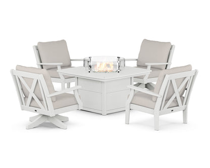 POLYWOOD® Braxton 5-Piece Deep Seating Set with Fire Table in Vintage White / Cast Ash