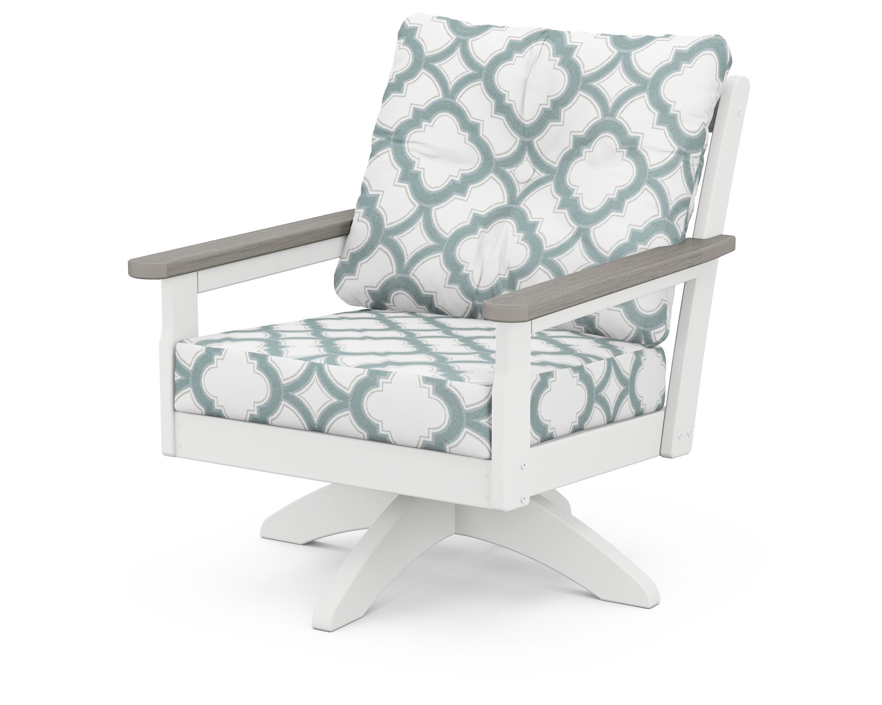 POLYWOOD® Vineyard Deep Seating Swivel Chair in White / Driftwood / Trellis Glacier Spa