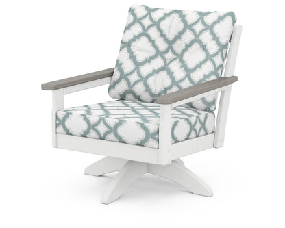 POLYWOOD® Vineyard Deep Seating Swivel Chair in White / Driftwood / Trellis Glacier Spa
