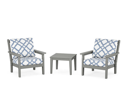 POLYWOOD® Chippendale 3-Piece Deep Seating Set in Slate Grey / Trellis Sky Blue