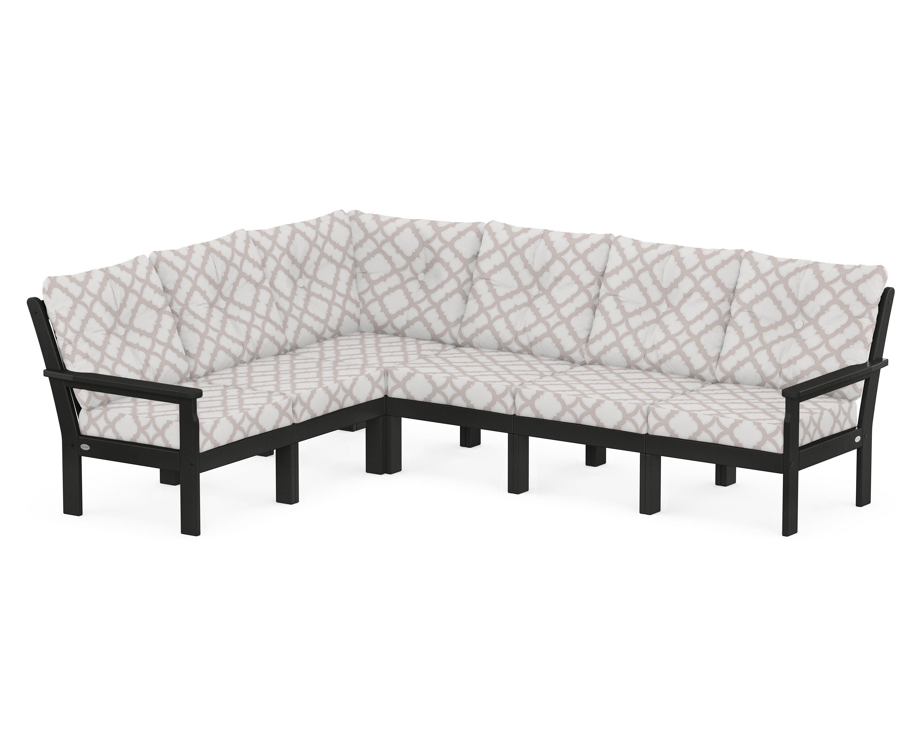 POLYWOOD® Vineyard 6-Piece Sectional in Black / Trellis Dune Burlap