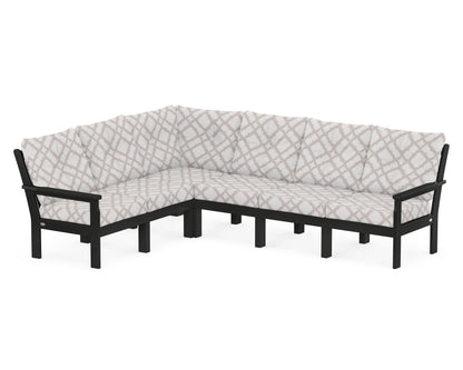 POLYWOOD® Vineyard 6-Piece Sectional in Black / Trellis Dune Burlap