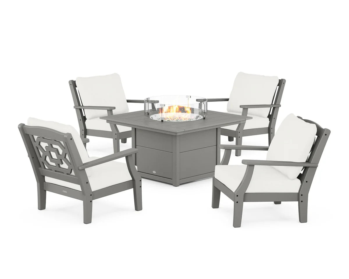 Chinoiserie 5-Piece Deep Seating Set with Fire Pit Table