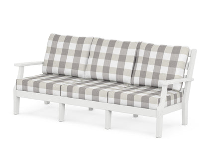 POLYWOOD® Chesapeake Deep Seating Sofa in White / Buffalo Plaid Grey Mist